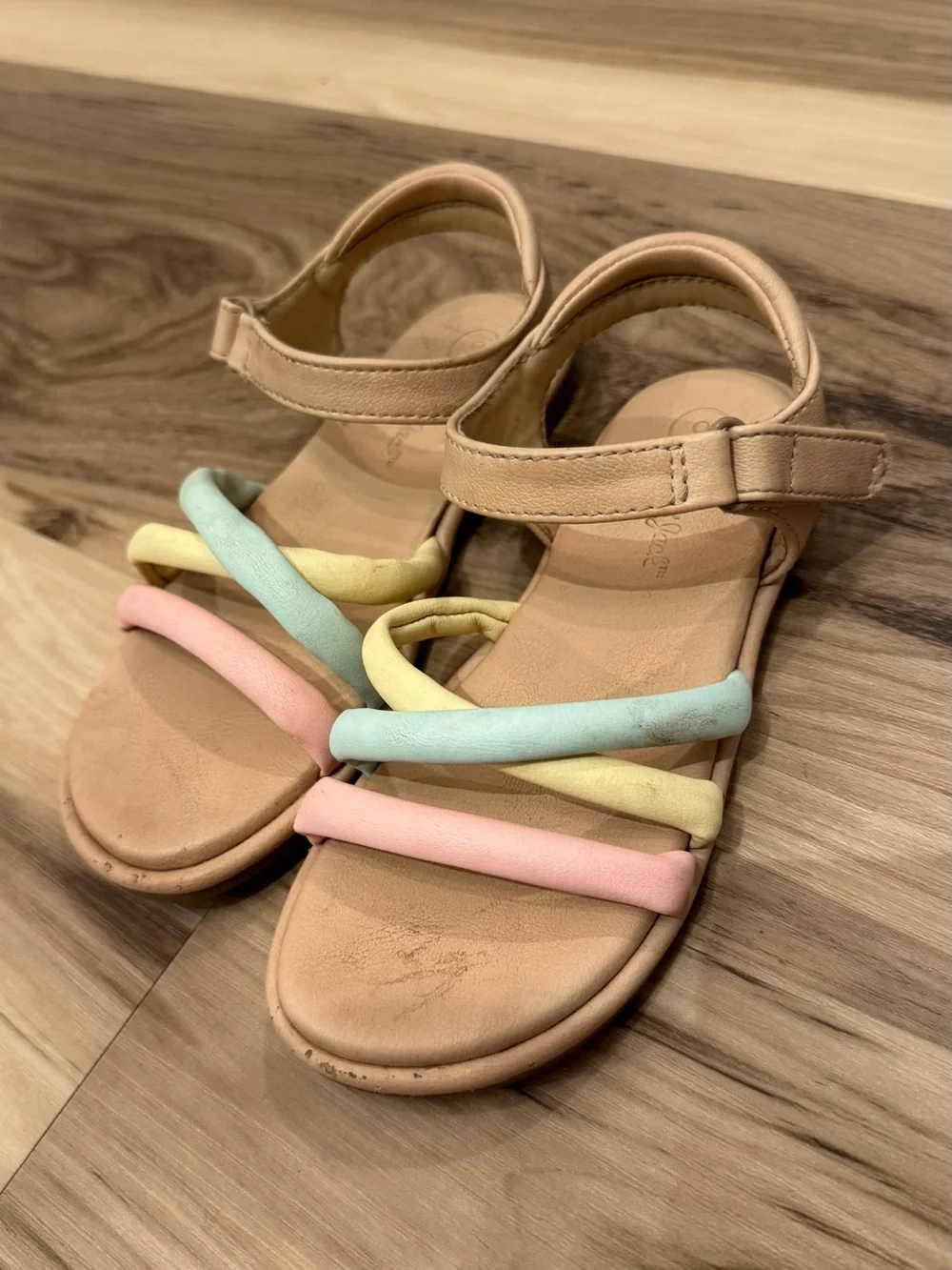 Cat & Jack Neutral Sandals with Pastel Pink, Yellow & Mint Straps